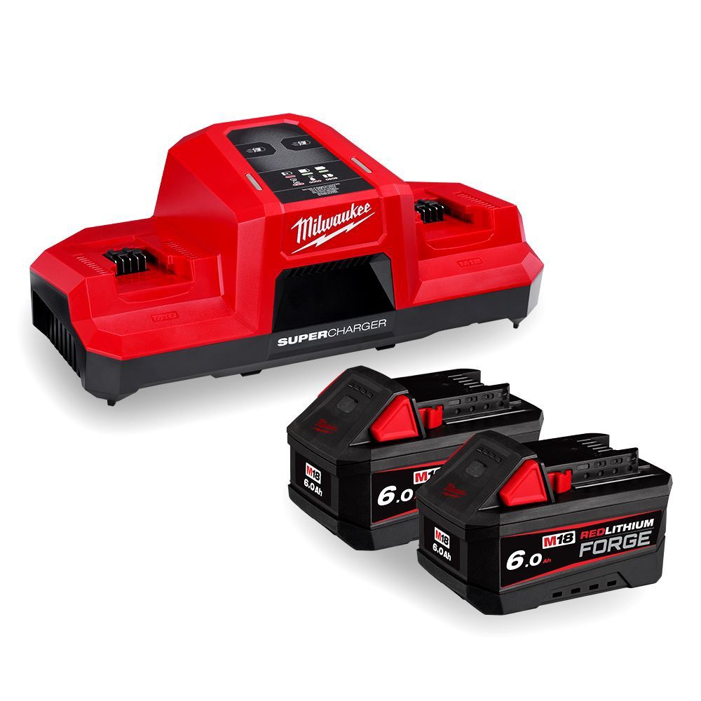Milwaukee M18FSPD602B 18V 6.0Ah Li-ion Cordless Forge Battery + 18V Li-ion Dual Bay Super Charger Starter Pack