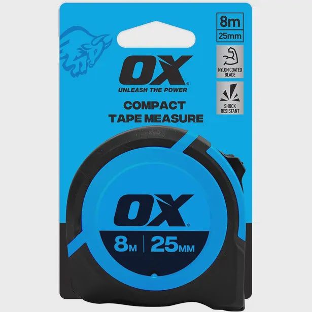 OX OX-T509308 8m X 25mm Nylon Coated Compact Tape Measure