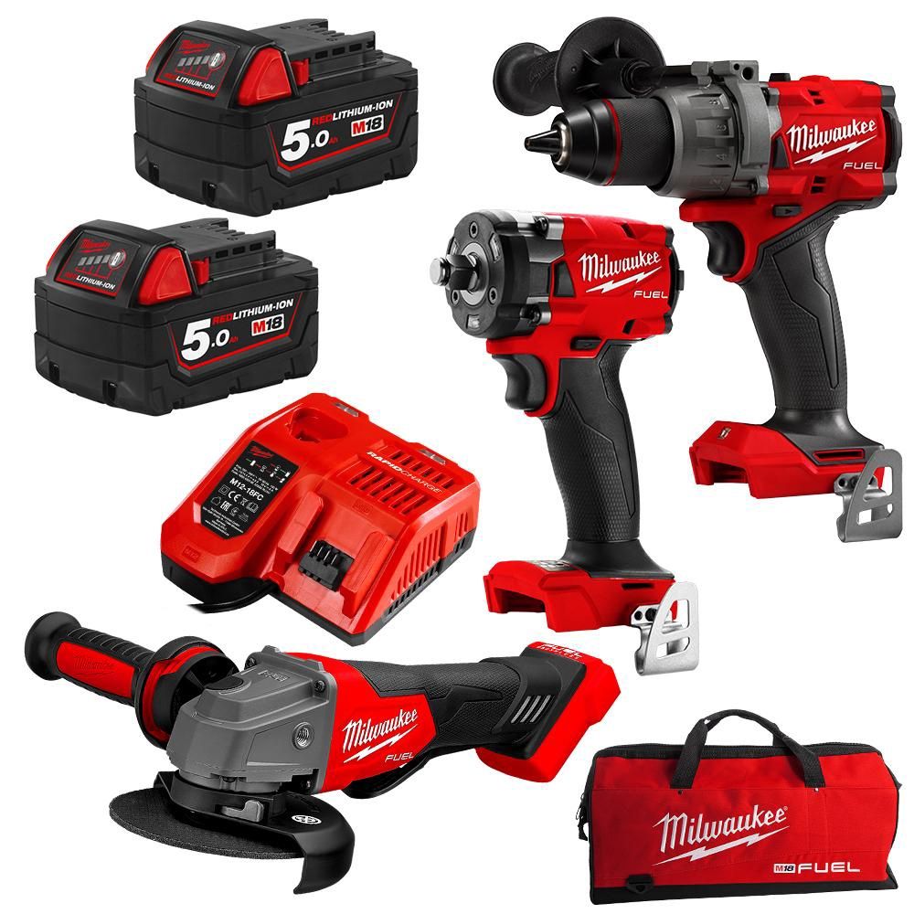 Milwaukee M18FPP3B3502B 18V 5.0Ah Li-ion Cordless Fuel 3pce Combo Kit Power Pack