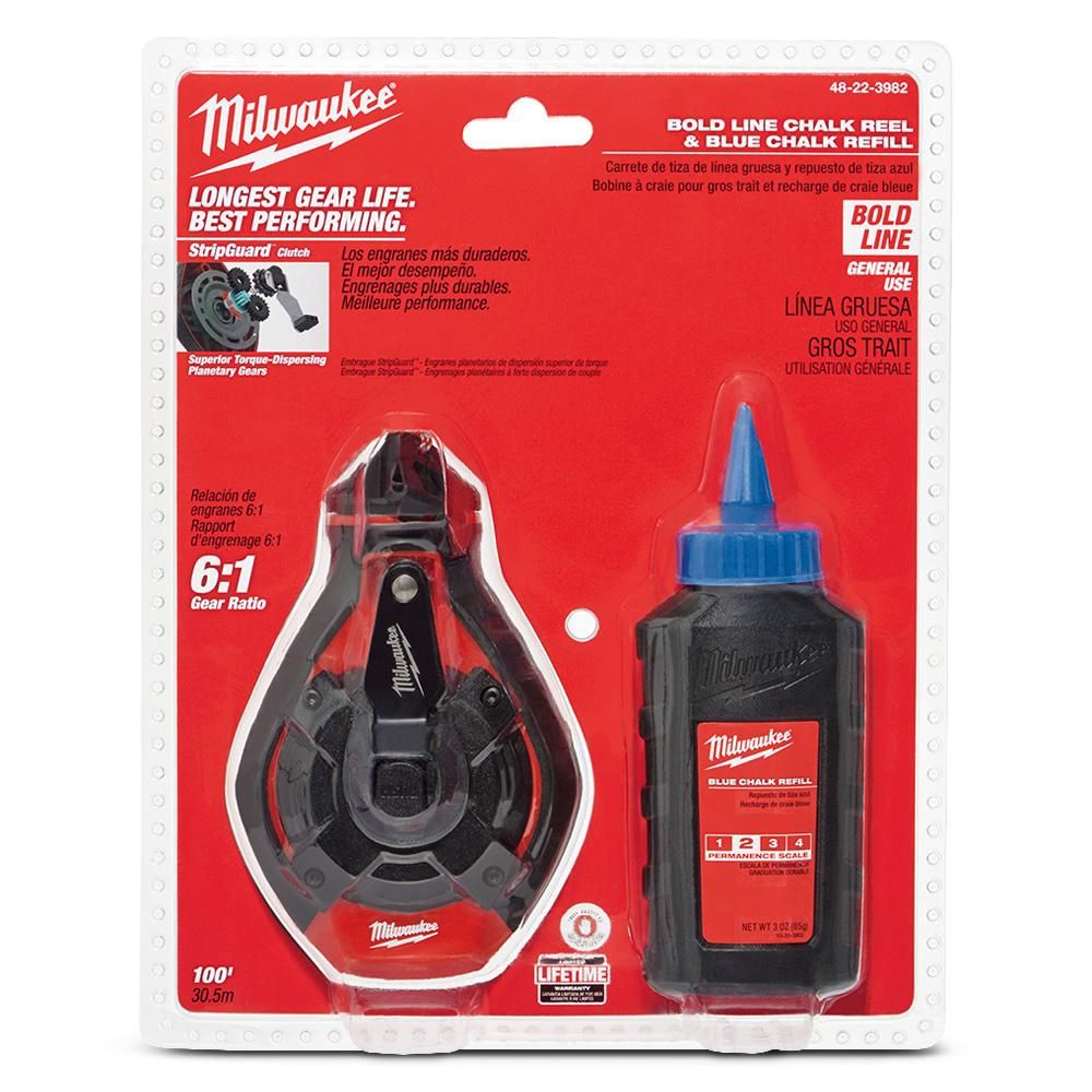 Milwaukee 48223982 30m Bold Line Chalk Reel &amp; Blue Chalk Refill
