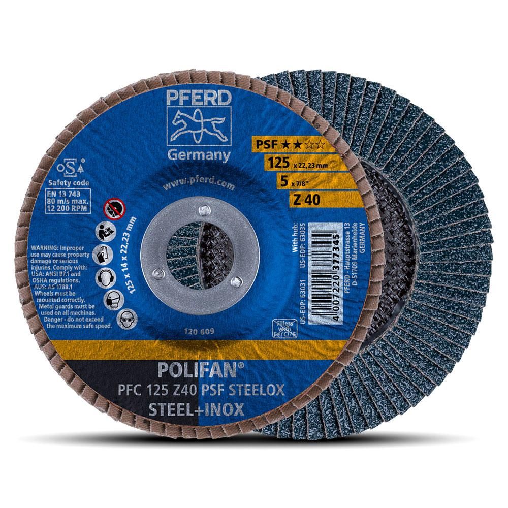 PFERD PFC 125 Z40 PSF STEELOX (67770124) 125mm (5&quot;) 40 Grit Polifan Steelox Flap Disc