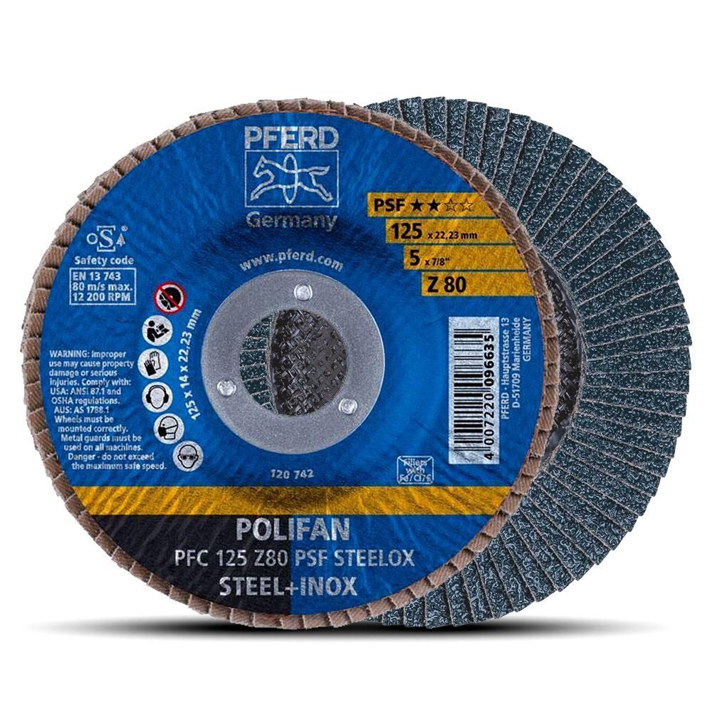 PFERD PFC 125 Z80 PSF STEELOX (67770128) 125mm (5&quot;) 80 Grit Polifan Steelox Flap Disc