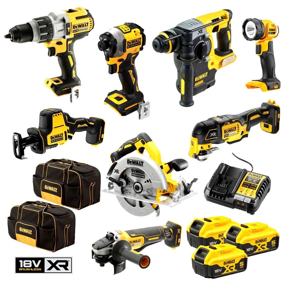 DeWalt DCZ801P3-XE 18V 5.0Ah Cordless Brushless XR 8pce Combo Kit