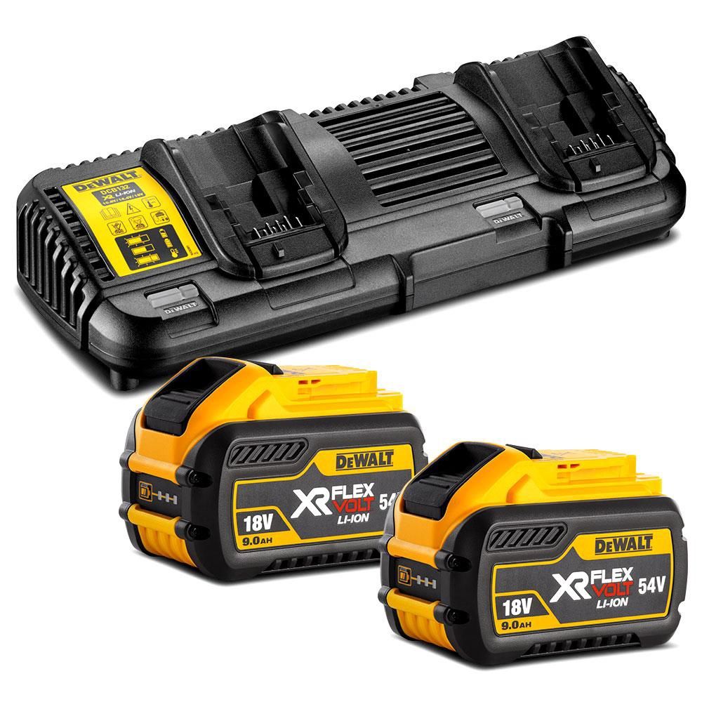 DeWalt DCB132X2-XE 18V-54V Flexvolt Battery Dual Port Charger &amp; 9.0Ah Batteries DCB547-XE