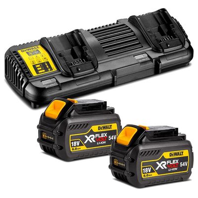 DeWalt DCB132T2-XE 18V-54V Flexvolt Battery Dual Port Charger &amp; 6.0Ah Batteries DCB546-XE