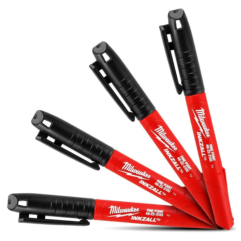 Milwaukee 48223104 4-Pack INKZALL Black Fine Point Markers Pens