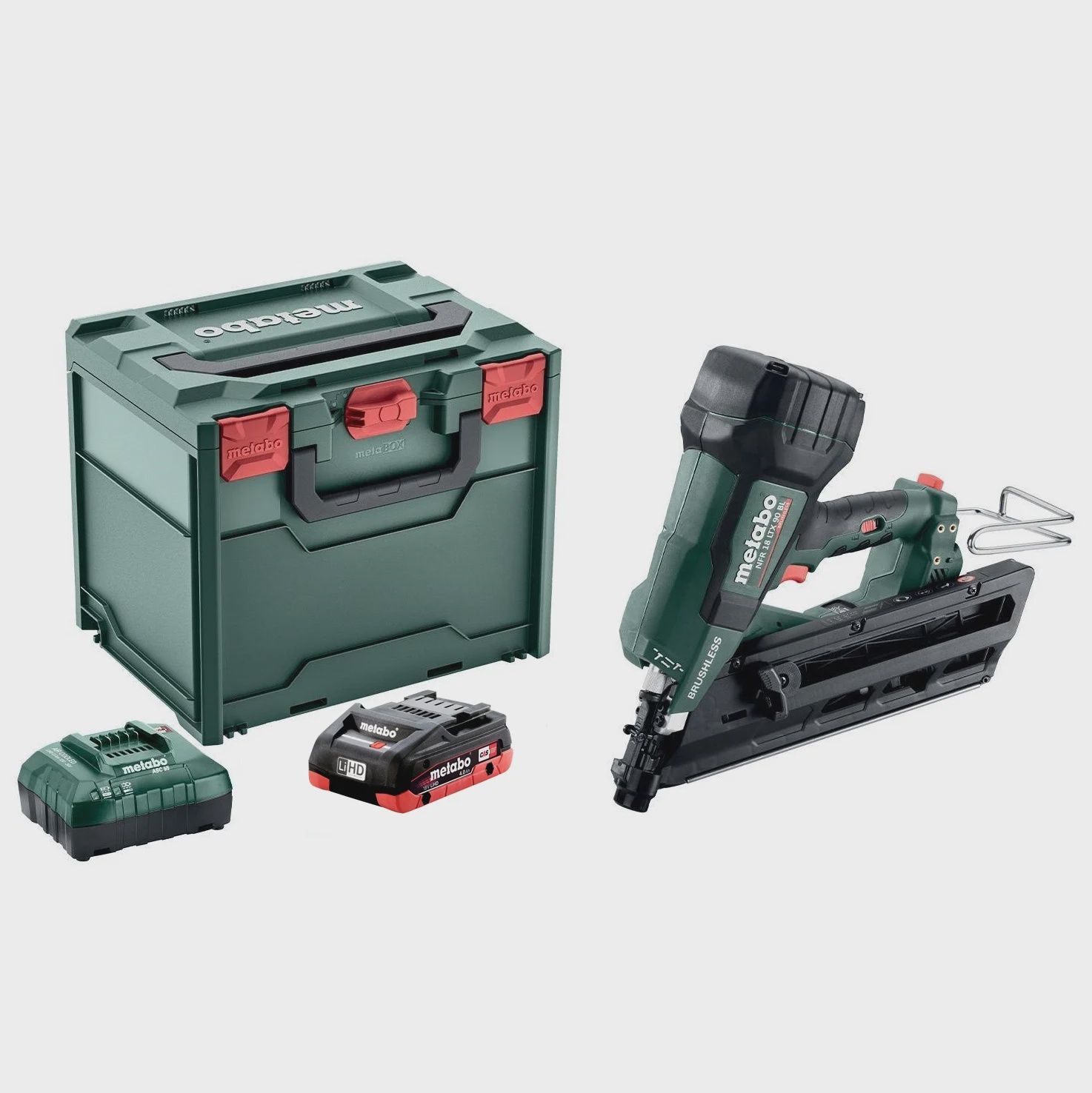 Metabo AU61209010 NFR 18 LTX 90 BL 1 HD 4.0 MB K 18V 4Ah Lithium-Ion Brushless Framer – Framing Nailer Combo Kit