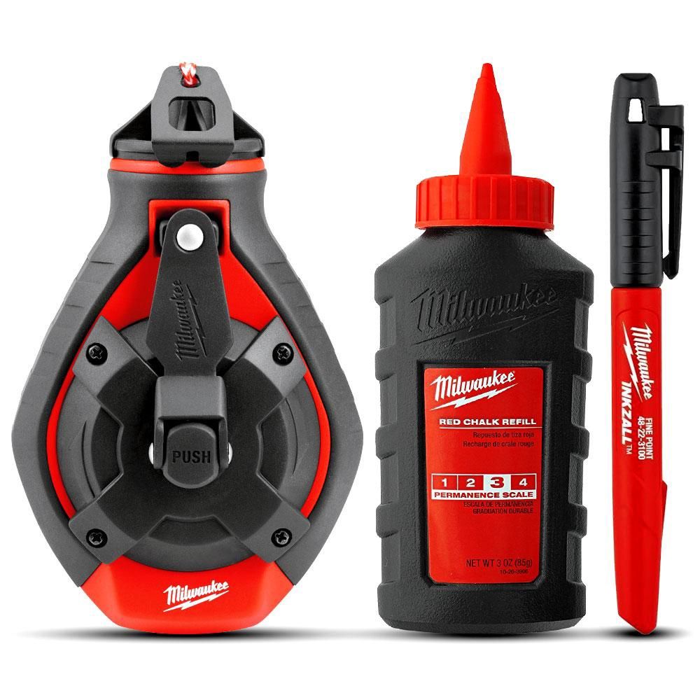 Milwaukee 48223986C 30m Bold Line Chalk Reel &amp; Red Chalk Refill