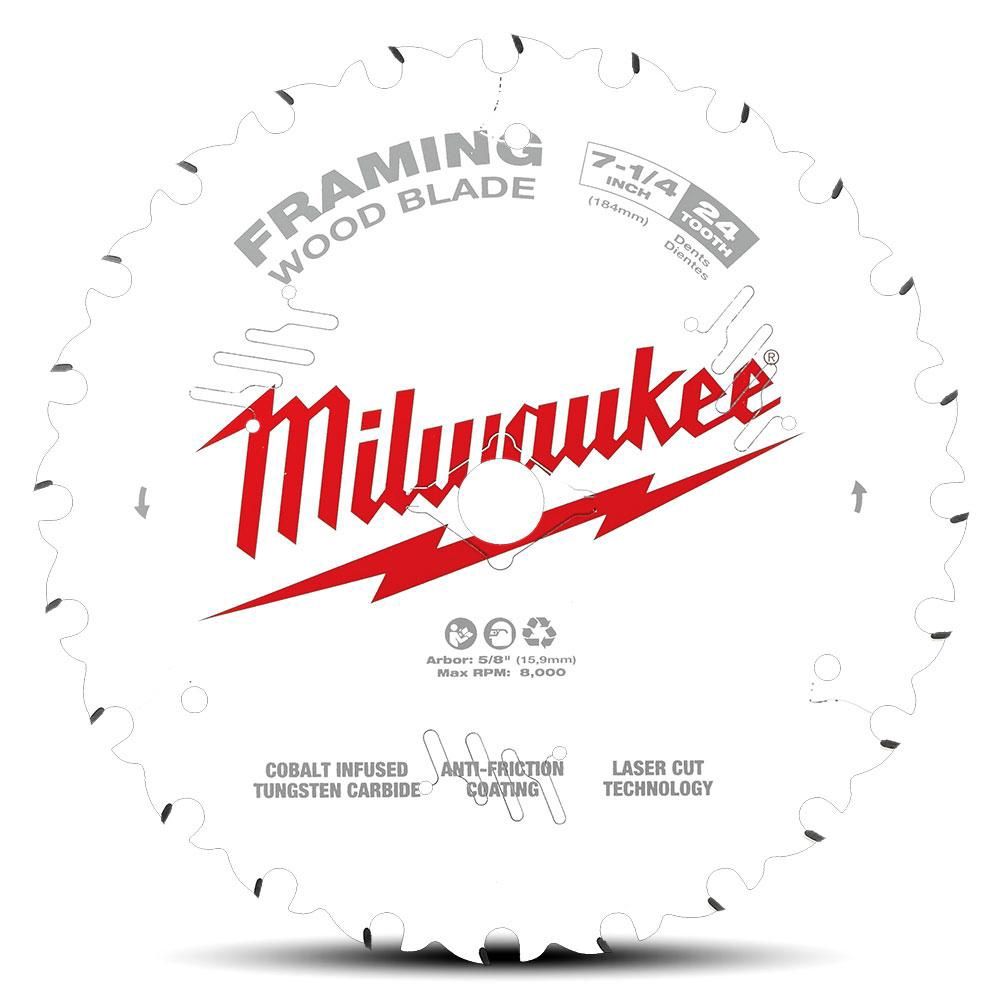 Milwaukee 48408720 184mm (7-1/4&quot;) 24-Tooth Framing Wood Circular Saw Blade