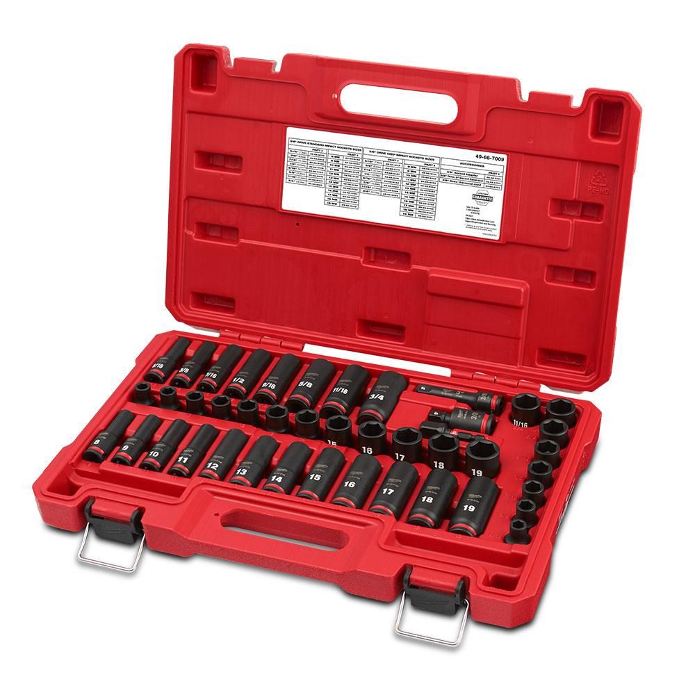 Milwaukee 49667009 Shockwave 3/8&quot; Drive 43pce SAE &amp; Metric Deep 6 Point Impact Socket Set