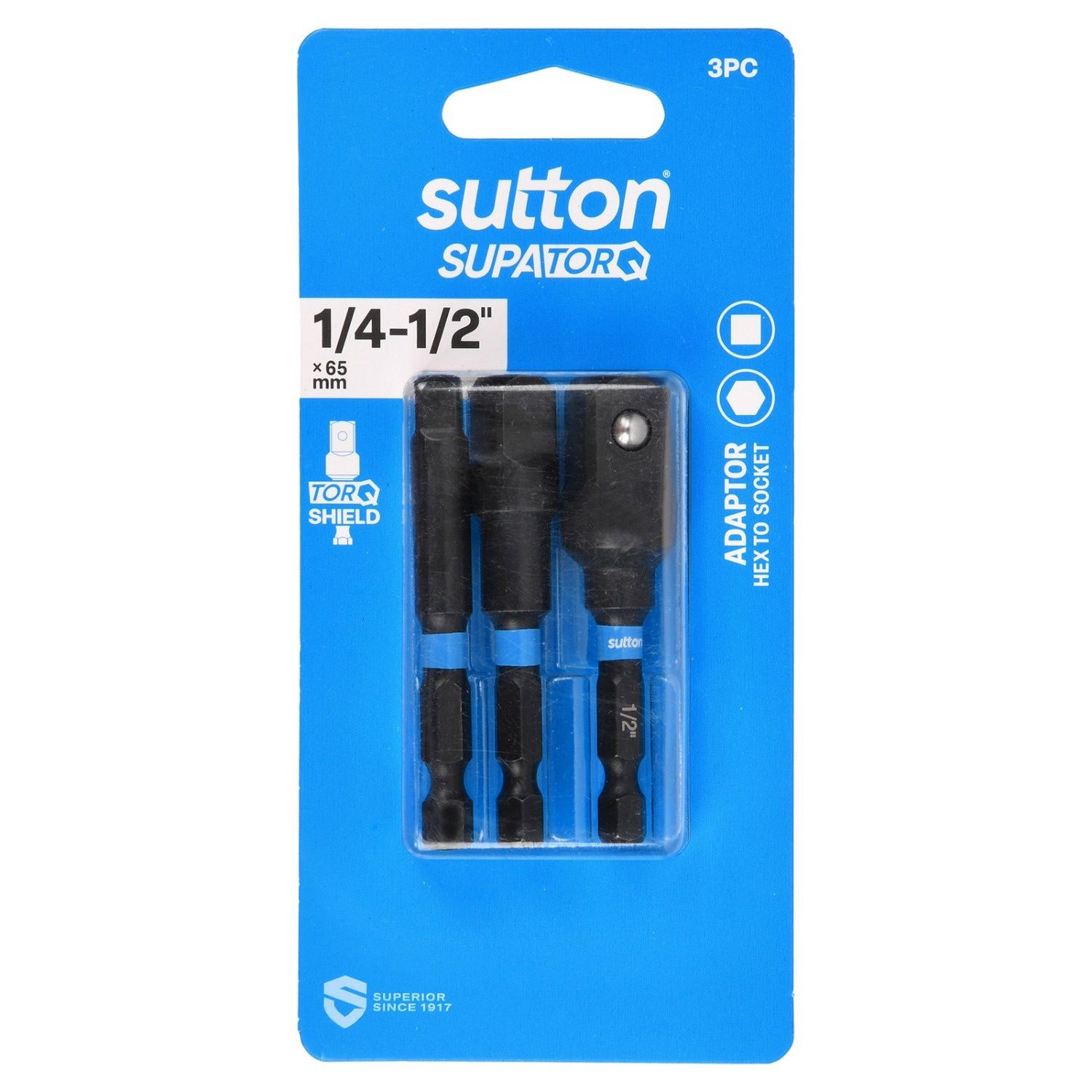 Sutton S240S03CX 1/4, 3/8, 1/2&quot; x 65mm Hex To Socket Adaptor Bit Set S240, 3 Pcs