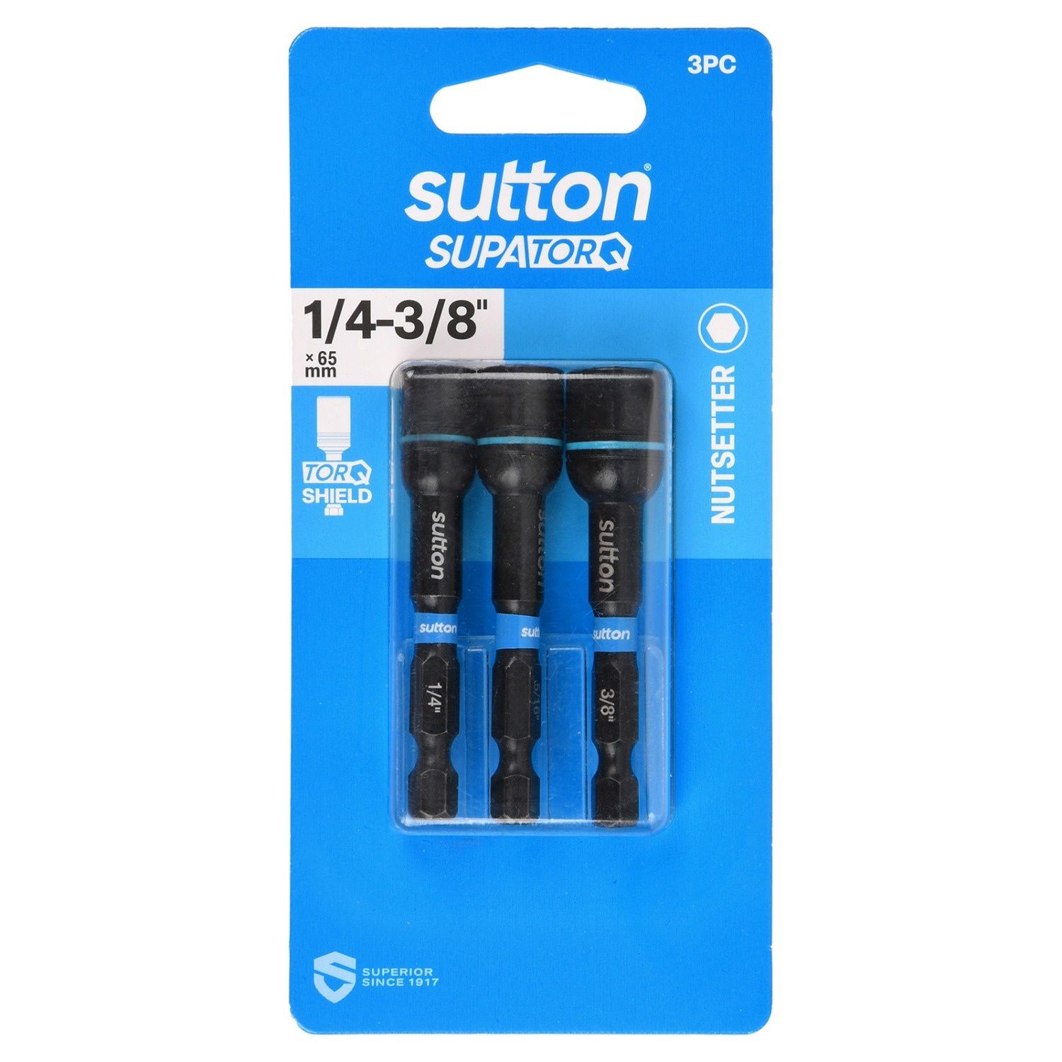 Sutton S230S03CX 1/4-3/8&quot; x 65mm Magnetic Nutsetter Bit Set S230 Supatorq, 3 Pcs