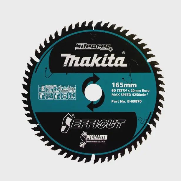 MAKITA B-69870 165mm x 20 x 60T Eficut Wood TCT Saw Blade