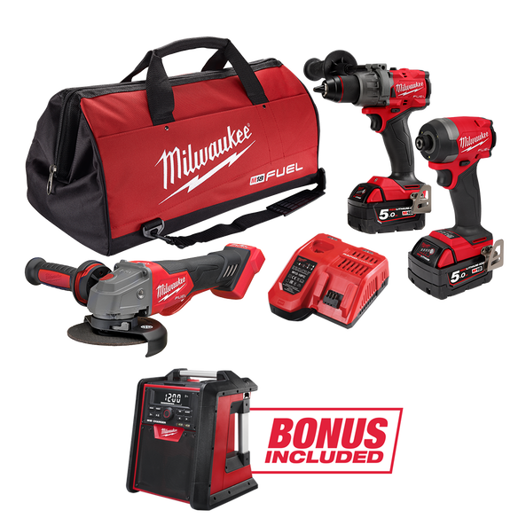 Milwaukee M18FPP3A3B502B 18V 5.0Ah Li-ion Cordless Brushless 3pce Combo Kit