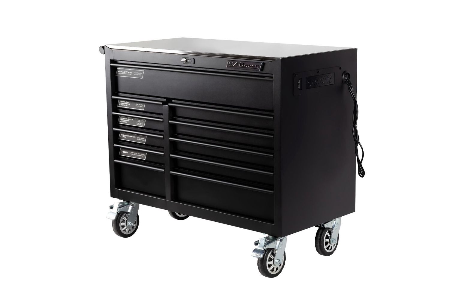 KA BOXES 42&quot; Widebody Roller Cabinet With Stainless Steel Work Surface &amp; Power/USB Outlets-11Drawer
