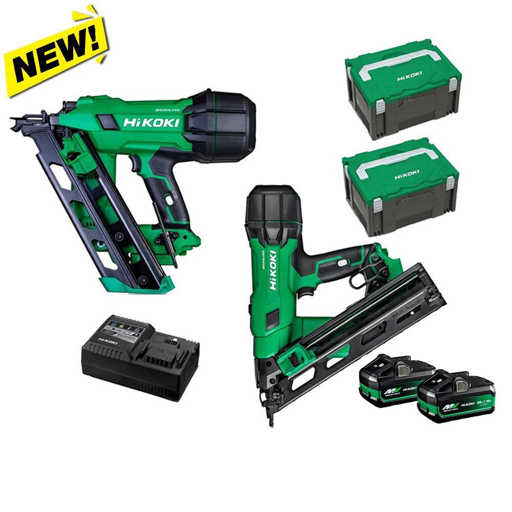 HiKOKI FRAMERPROPACK(HRZ) 18V 5.0Ah / 36V 2.5Ah Li-ion Cordless Brushless Gasless 90mm Framing Nailer &amp; 15G Finishing Nailer Combo Kit