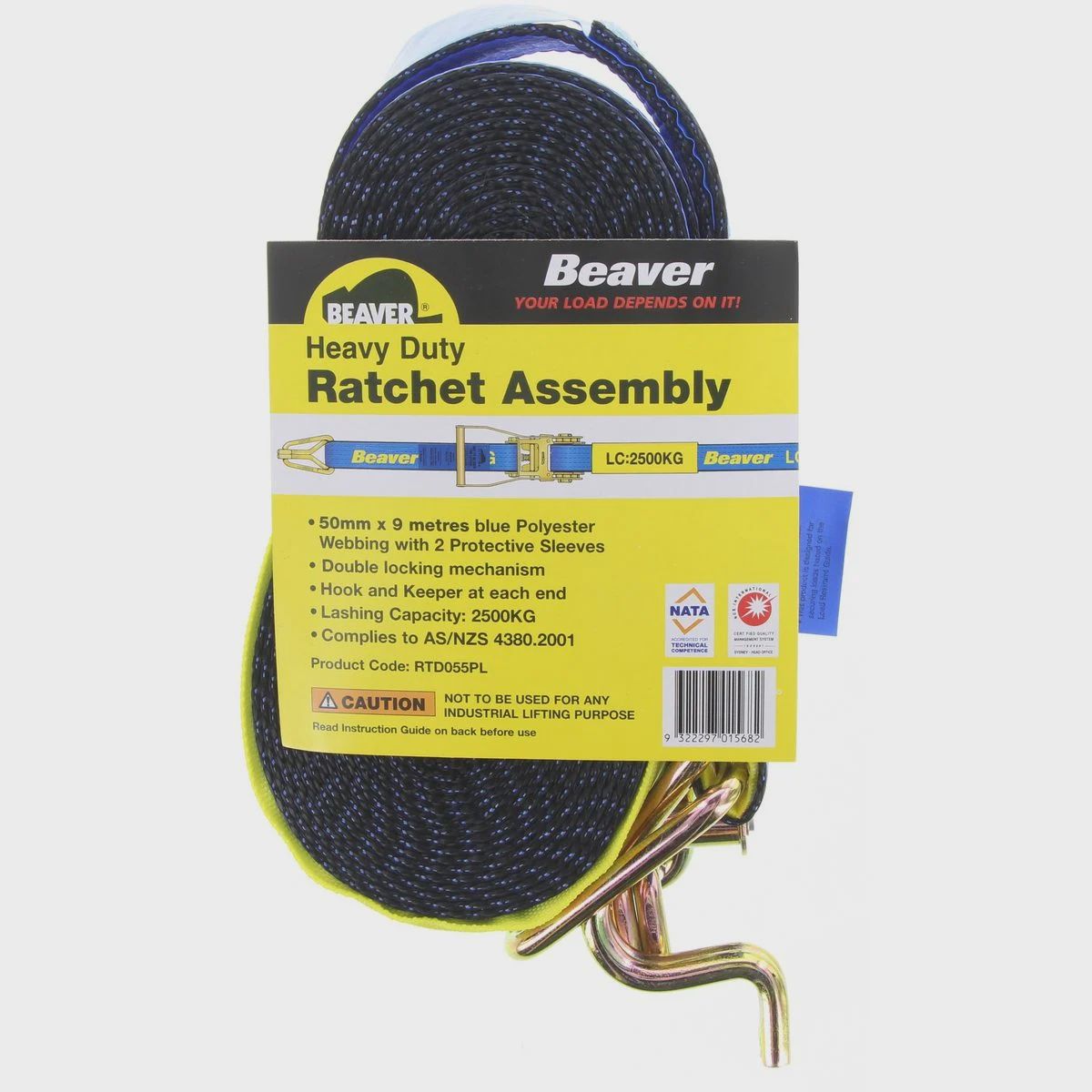 Beaver RTD055PL Heavy Duty Ratchet Strap 9m 2500kg capacity