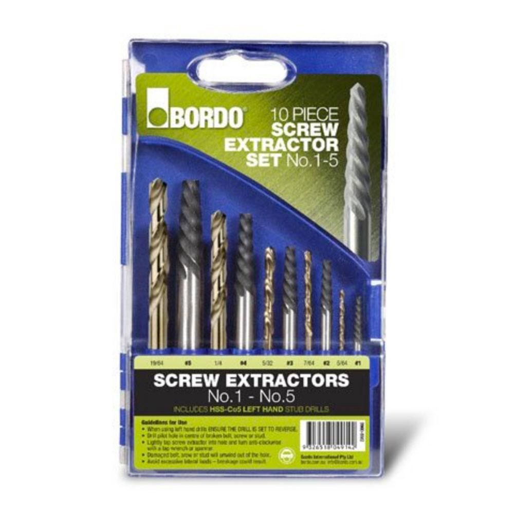 Bordo 9900-SM2 10pce Screw Extractor Set - Nos. 1-5 &amp; Left Hand Stub Drills