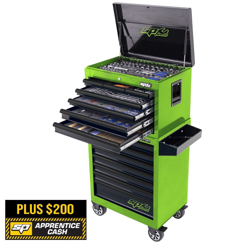 SP Tools SP50124GR 290pce 11 Drawer Custom Series Teal Mechanical Tool Set With Roller Cabinet