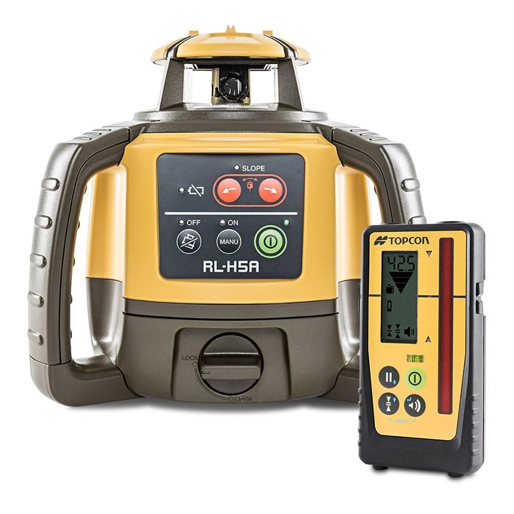Topcon RL-H5A (1021200-10) Red Beam Self-Leveling Rotary Grade Laser Level Kit with Rechargeable Battery &amp; LS-100D Receiver