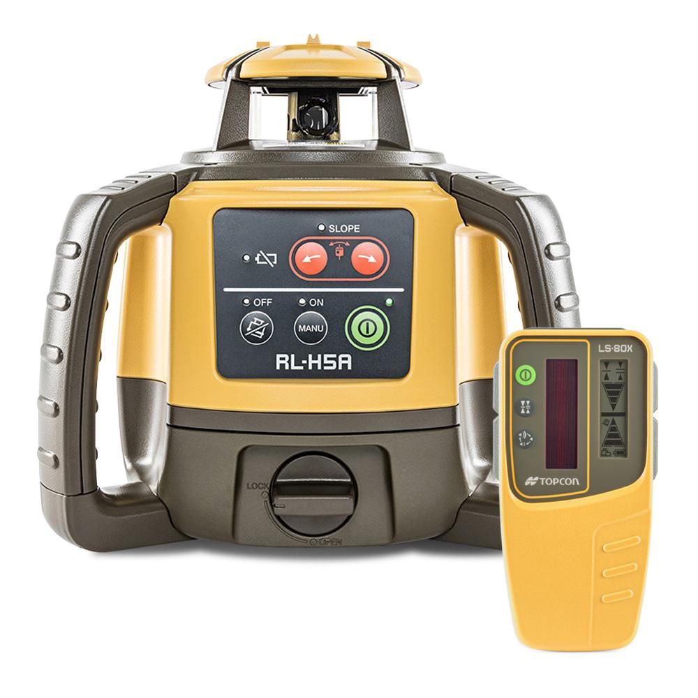 Topcon RL-H5A (1021200-45) Red Beam Self-Leveling Rotary Grade Laser Level Kit with LS-80X Receiver