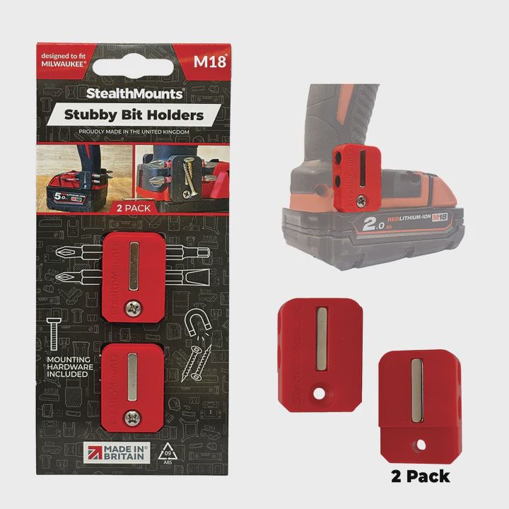 StealthMounts M18 Milwaukee 2-Pack Stubby Magnetic Red Drill Bit Holder
