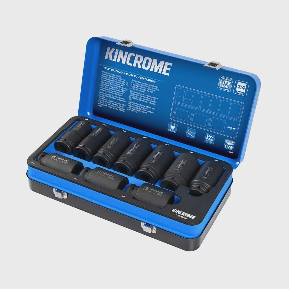 KINCROME K28244 Impact 3/4&quot; Drive Socket Set Deep Metric 10 Piece