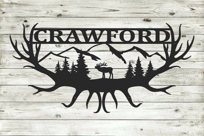 Elk Antler Personalized Custom Text Themed Steel Wall Art Sign