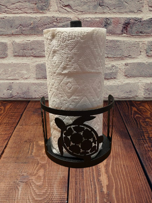 Sea Turtle Lighthouse Themed Heavy Duty Rustic Steel Tabletop Paper Towel Rack