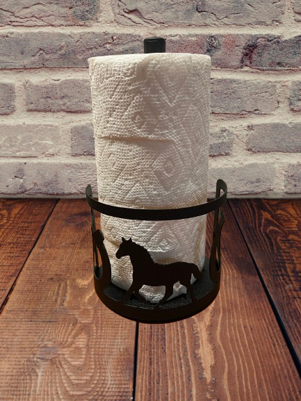 Horse Horseshoe Themed Heavy Duty Rustic Steel Tabletop Paper Towel Rack