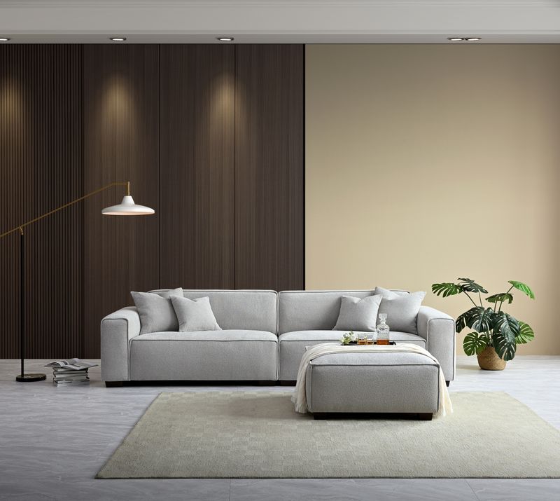 DAKOTA 4 SEATER SOFA WITH CHAISE IN PEBBLE BOUCLE