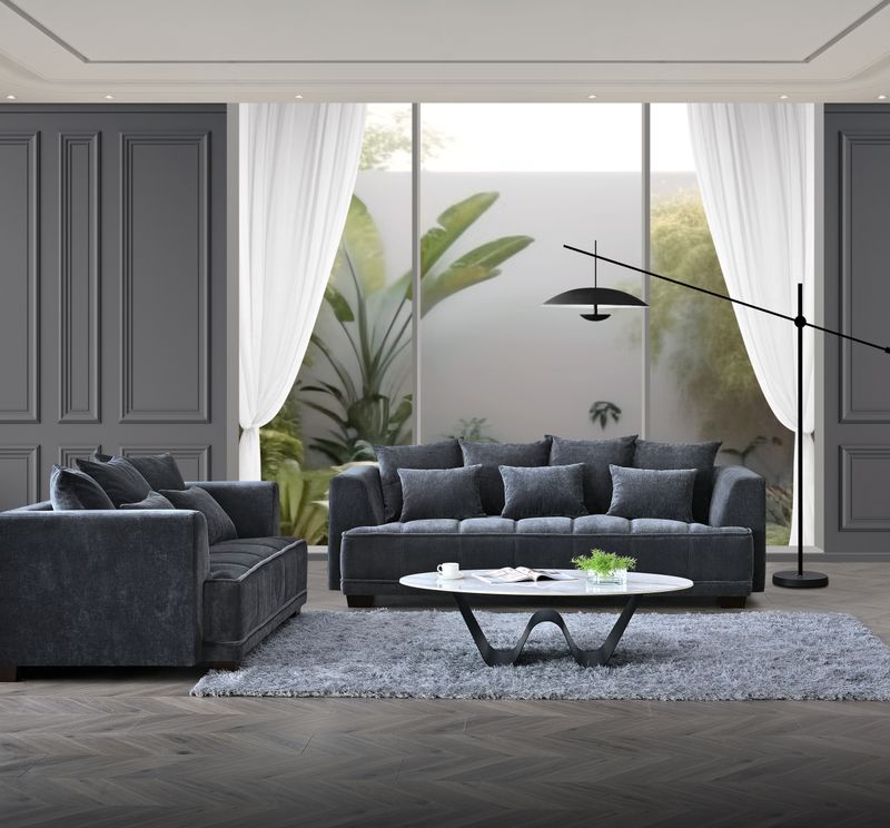GRAMERCY 3 & 2 SEATER SOFA IN STEEL VELVET