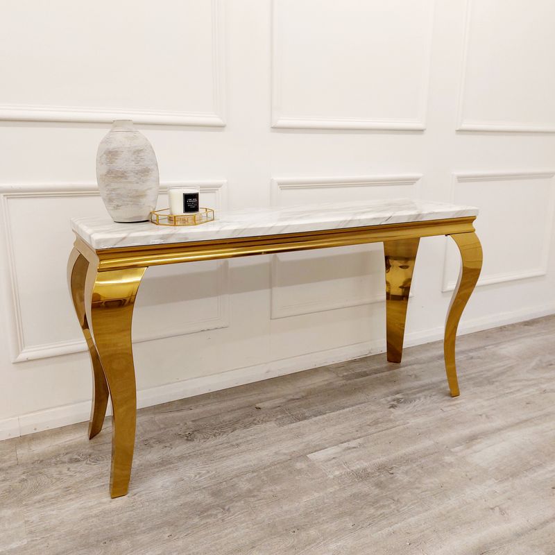 LOUIS GOLD CONSOLE TABLE POLAR WHITE SINTERED STONE