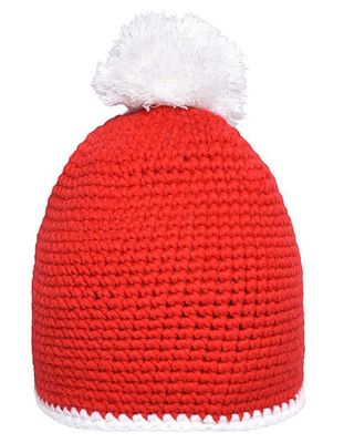 Pompon Hat With Contrast Strip