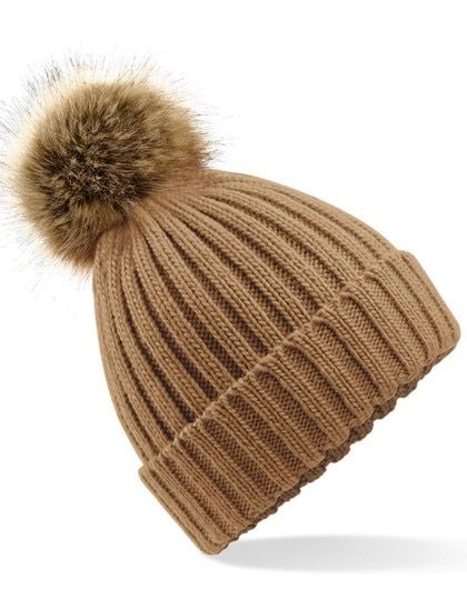 Faux Fur Pop Pom Chunky Beanie