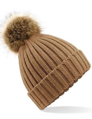 Faux Fur Pop Pom Chunky Beanie