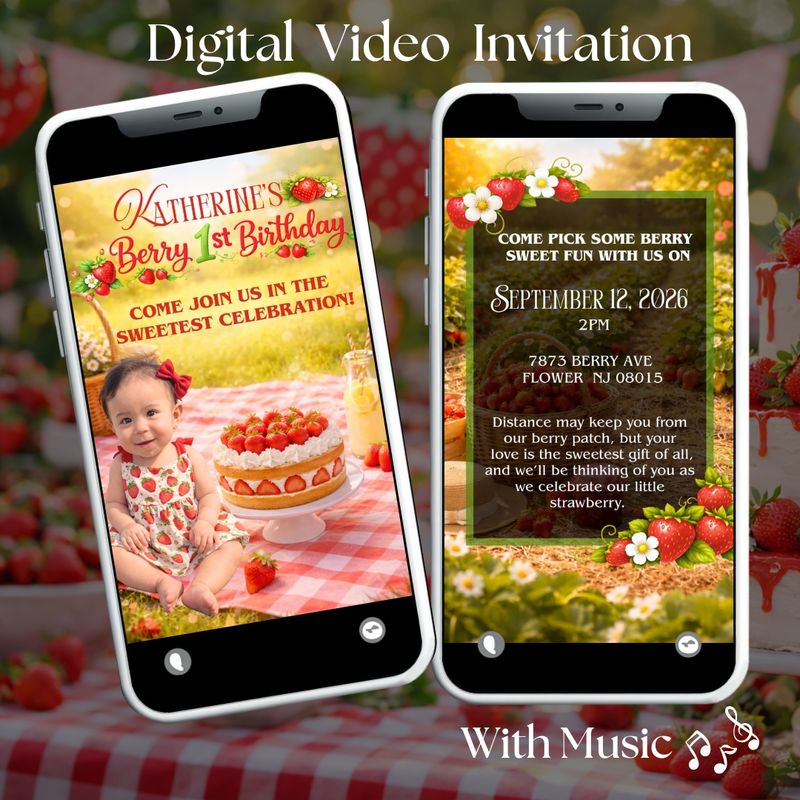 Berry First Birthday Video Digital Invitation