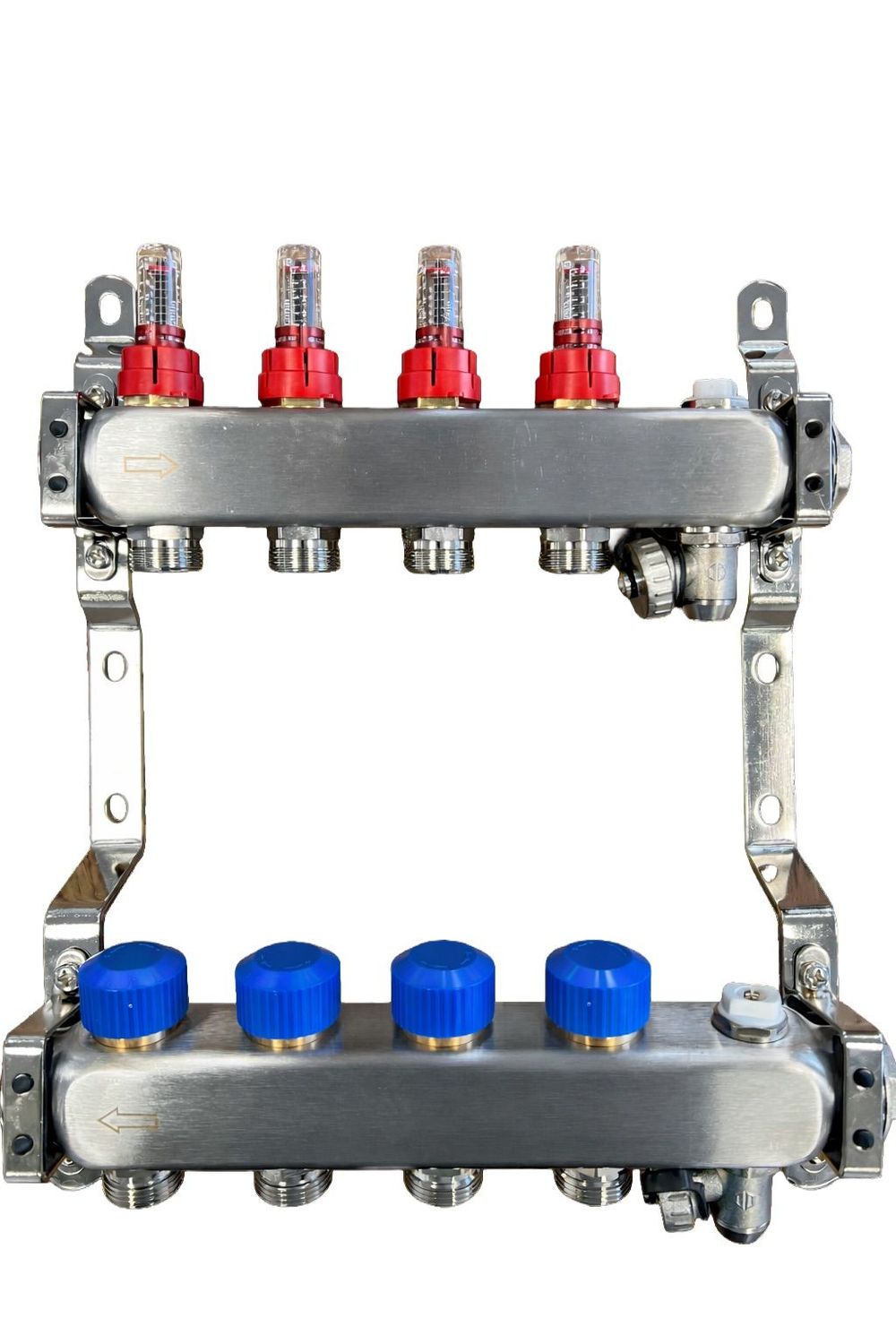 Edelstahl Verteiler inkl. Durchflussanzeigen, Abgänge: Edelstahl-Verteiler 4 Abgänge