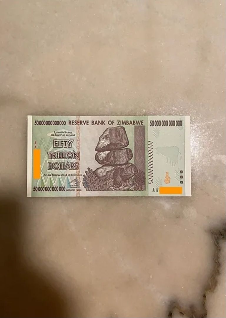 50 Trillion Zimbabwe Bond (ZWL) 2008 AA Black Uv Light Verified Authentic Notes