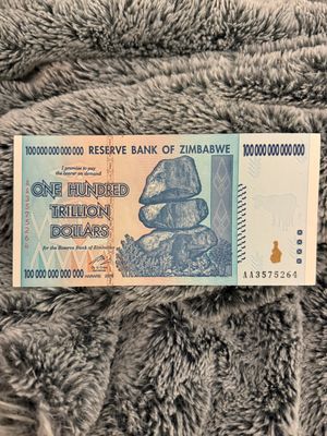 100 Trillion Zimbabwe Bond (ZWL) 2008 Series AA/AB Black Light Uv-Verified Authentic
