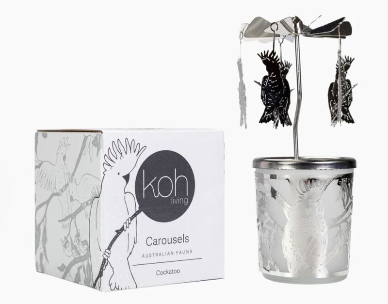 Cockatoo Whirly Gig spinning tealight carousel from Passionfish Candles