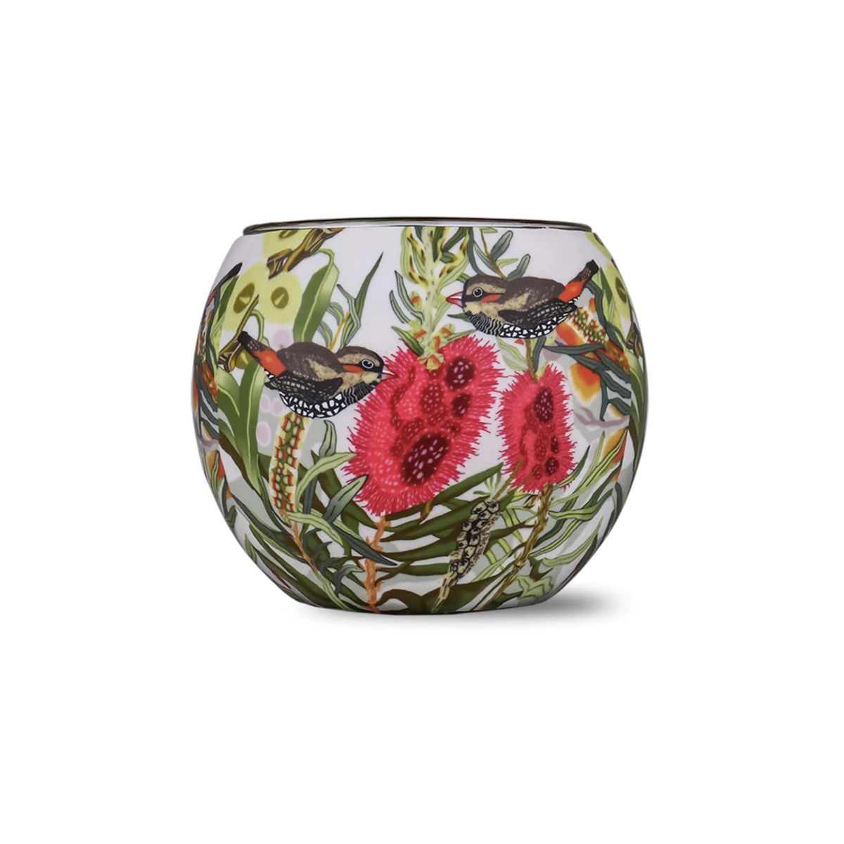 Bottle Brush Art Glass Tealight Holder with Australian floral design