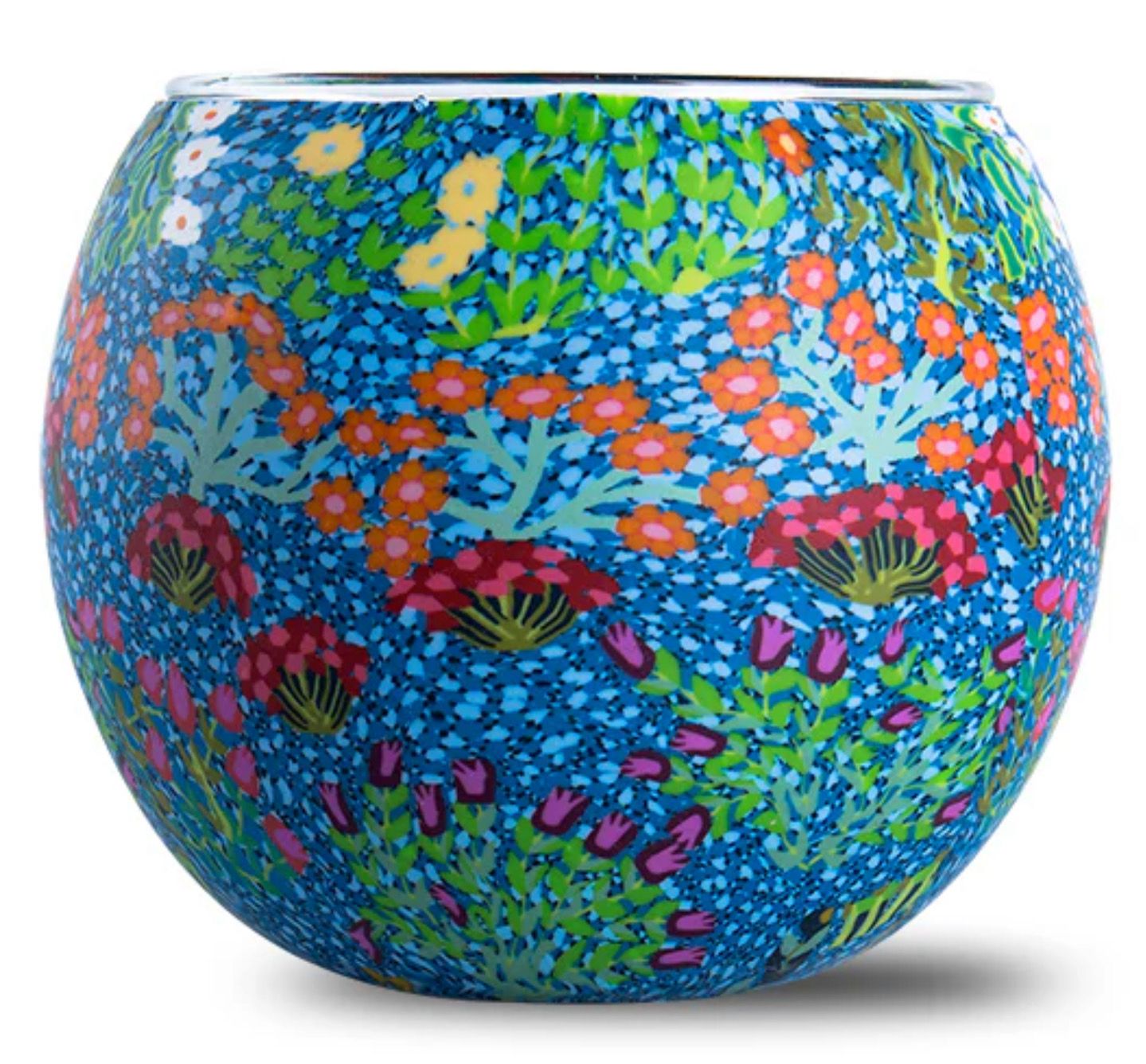 Aboriginal Blues & Green Hues Tealight Holder Blue and Green Hues Art Glass Tealight Holder created with First Nations artist Jacinta-rai
