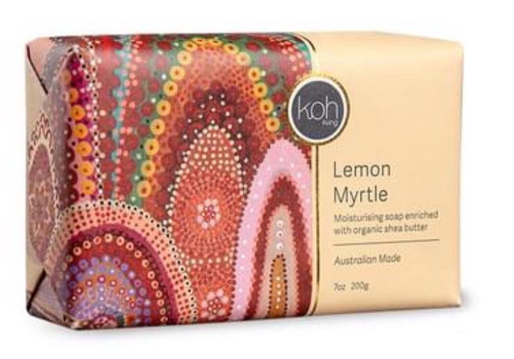 Lemon Myrtle Soap with artwork by Jacinta-Rai Ridgeway Maahs