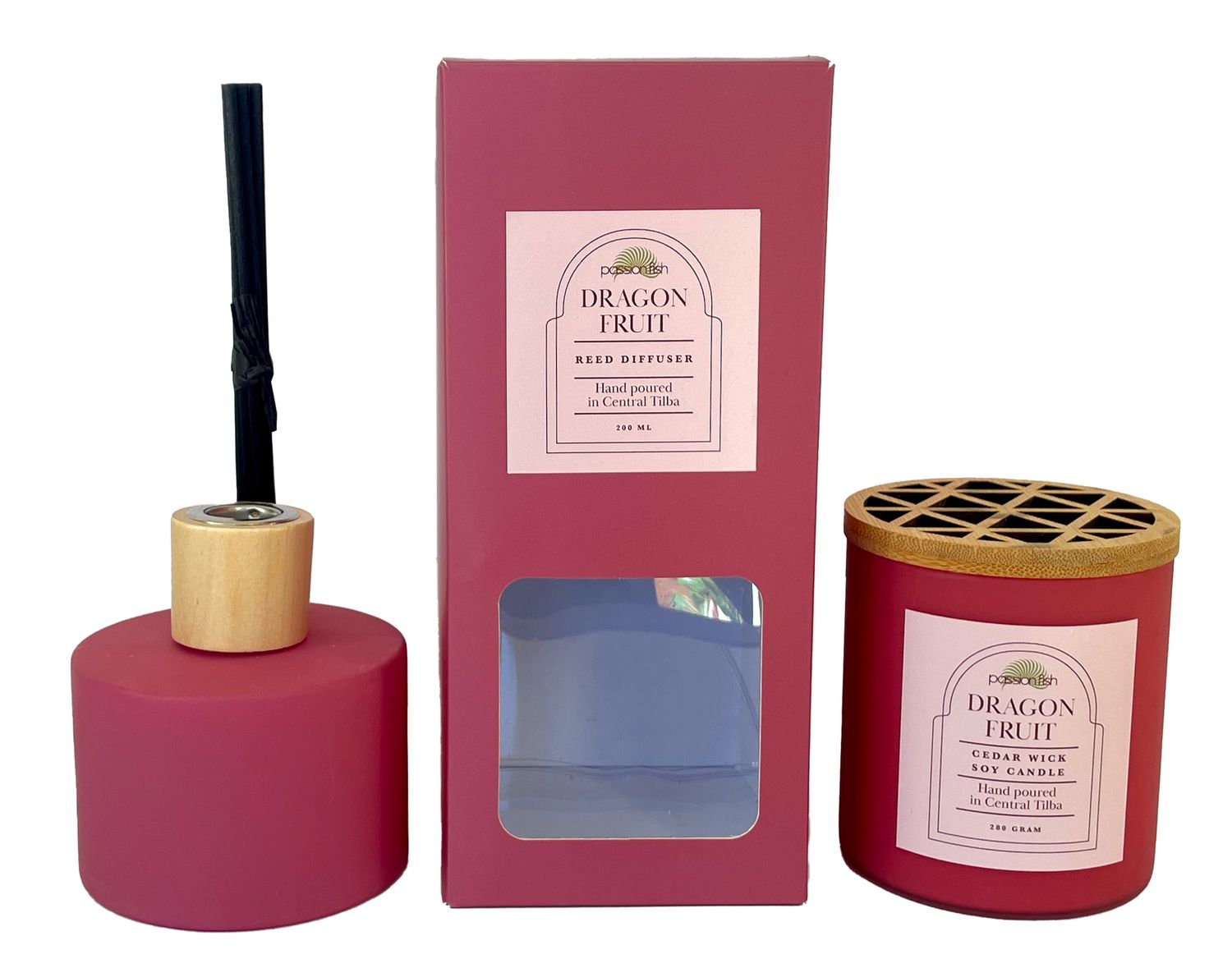 Dragonfruit Cedarwick Jar Candle handmade by Passionfish Candles in Central Tilba