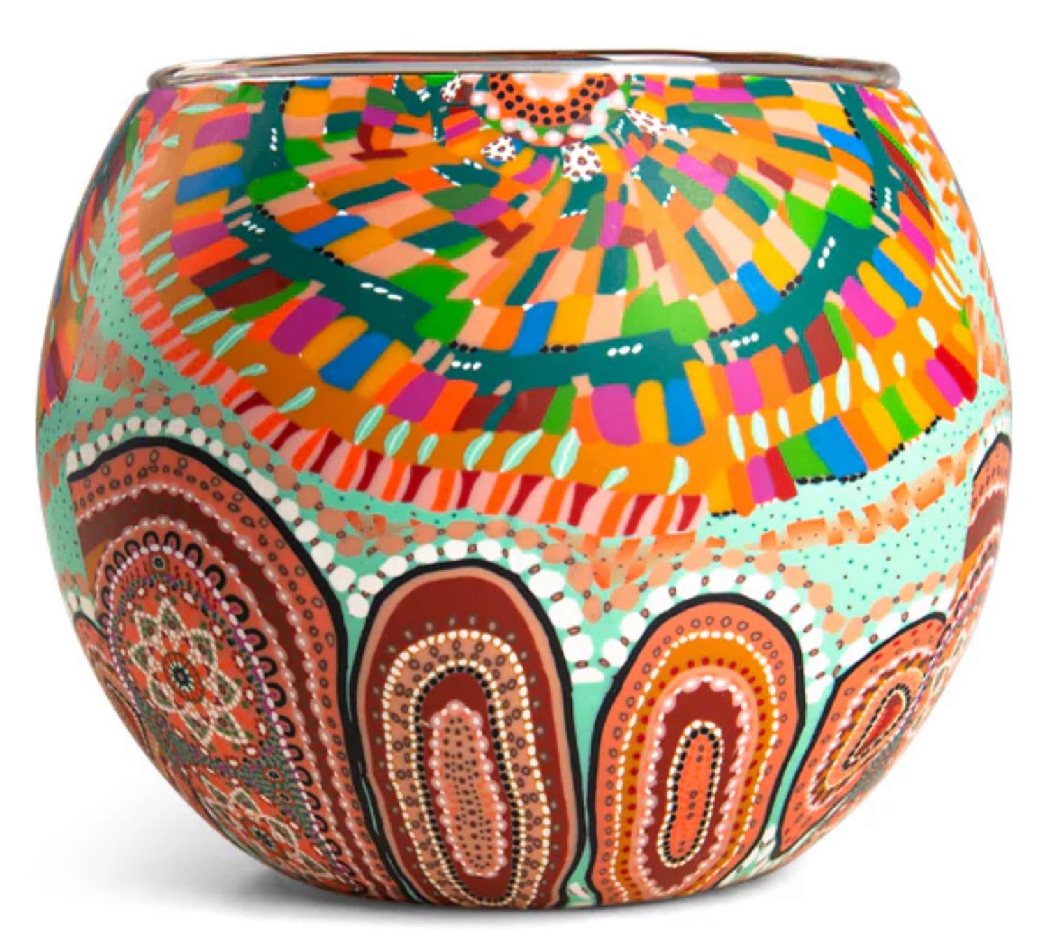 We Are One Art Glass Tealight Holder featuring Indigenous Australian artwork