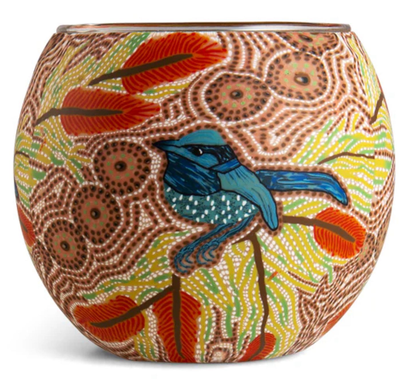 Aboriginal Blue Wren Tealight Holder Aboriginal Blue Wren Tealight Holder