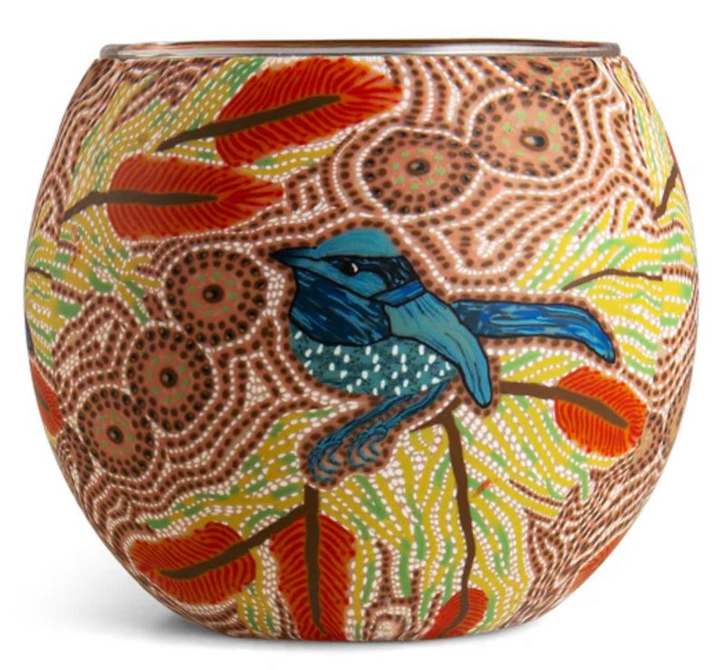 Aboriginal Blue Wren Tealight Holder Aboriginal Blue Wren Tealight Holder