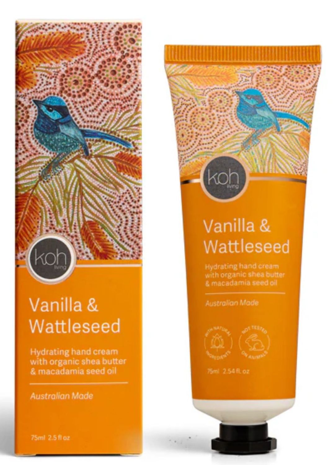 Vanilla and Wattleseed Hand Cream featuring Luina The Blue Wren artwork by Domica Hill