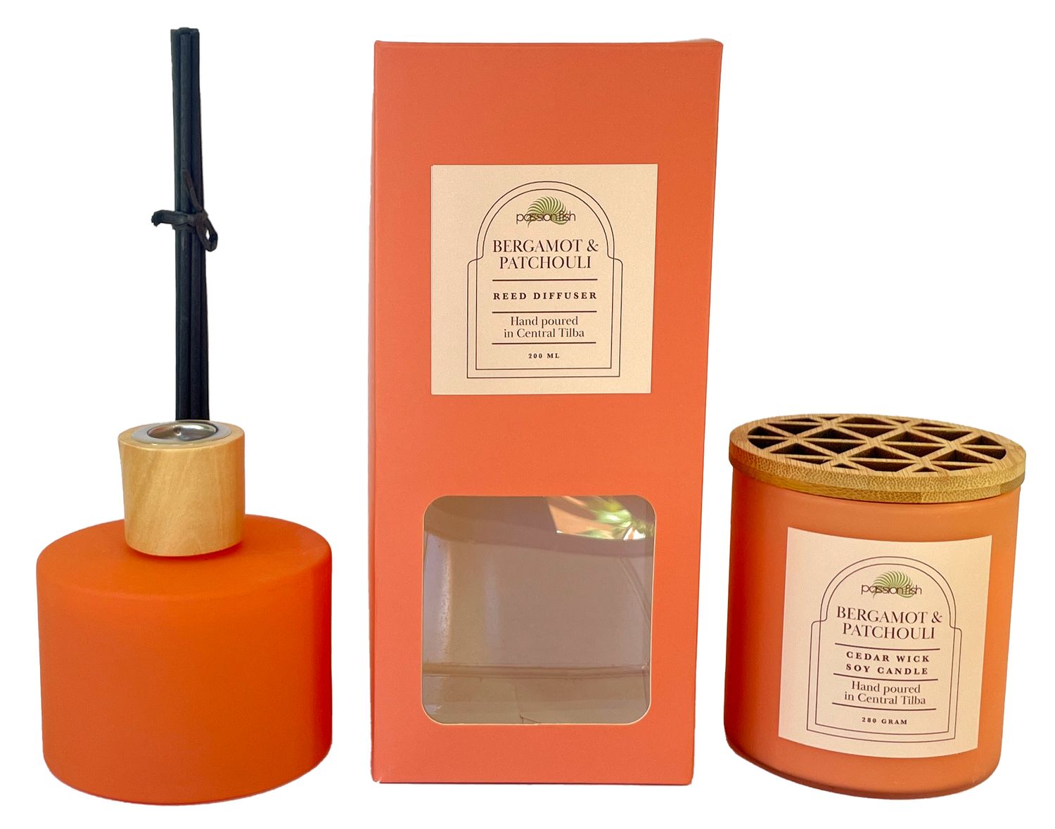 Bergamot & Patchouli Cedarwick Jar handmade by Passionfish Candles in Central Tilba